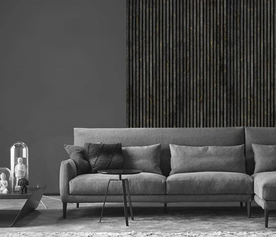 Black Gold Marble Acoustic Slatted Wall Panels Pack Of x4 240 x 60cm