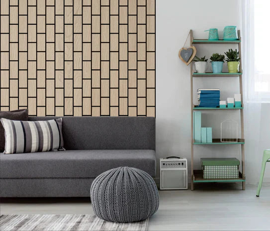 Acoustic Slatted Wall Panels Oak Vertical Bricks Pack Of x4 240 x 60cm