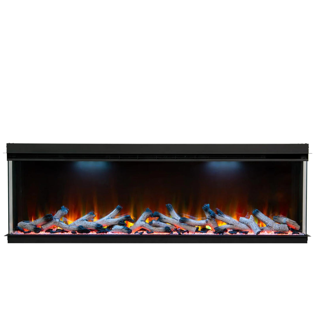 Maison 72 Inch 2025 Panoramic Smart Alexa Media Wall Fire 3 Sided Glass LED WiFi Electric UHD Fireplace
