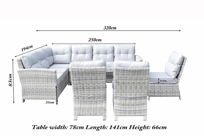 Amano Rattan Garden Corner Dining Sofa with 3 Chairs Grey