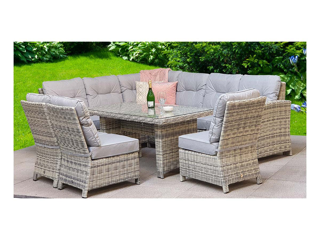 Amano Rattan Garden Corner Dining Sofa with 3 Chairs Grey