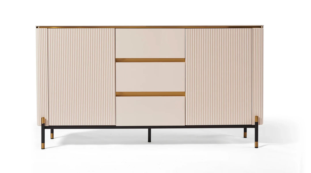Bella White & Gold Premium Ribbed Sideboard