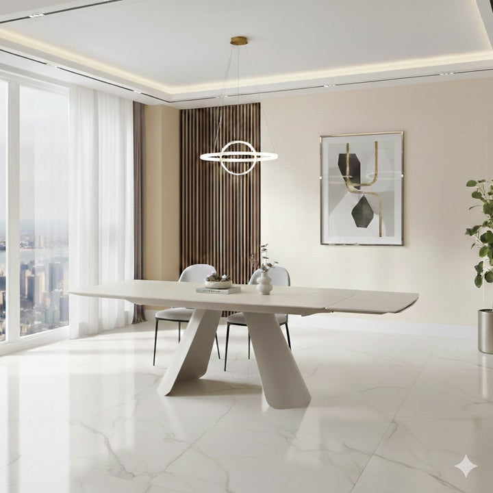 Carletti 180-280cm Italian Cream & Beige Travertine Ceramic Marble Side Extending Dining Table