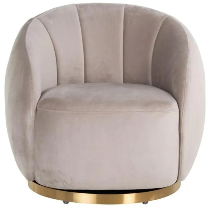 Richmond Interiors Swivel Easy Chair Jago Stone Taupe Velvet / Brushed Gold