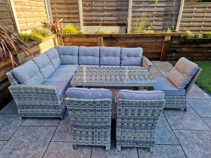 Amano Rattan Garden Corner Dining Sofa with 3 Chairs Grey