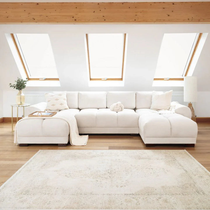 Zara Corner U Shape Cinema Cream Plush Velvet Sofa
