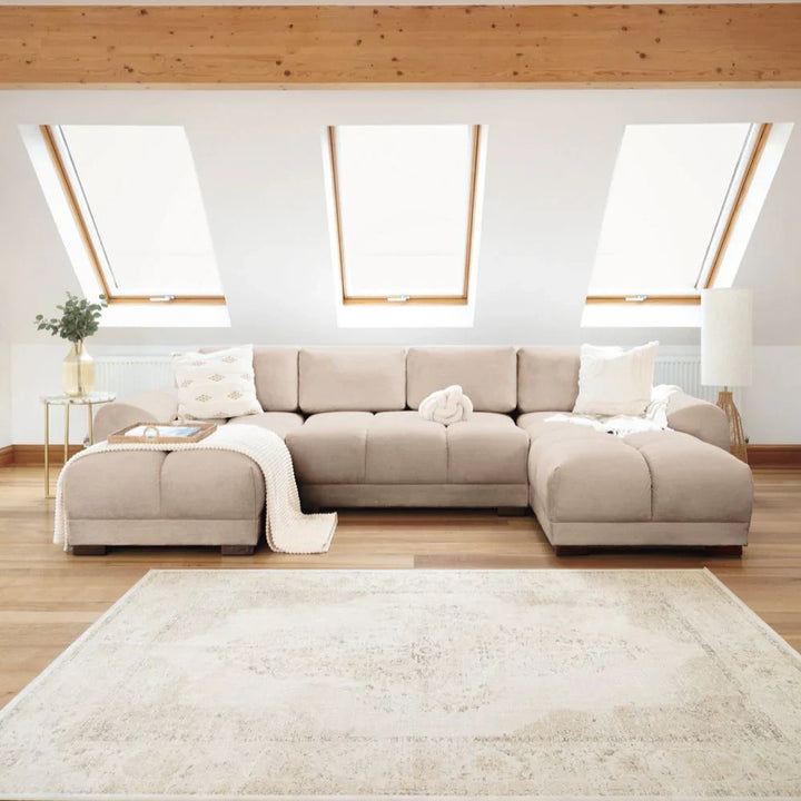 Zara Corner U Shape Cinema Mocha Plush Velvet Sofa