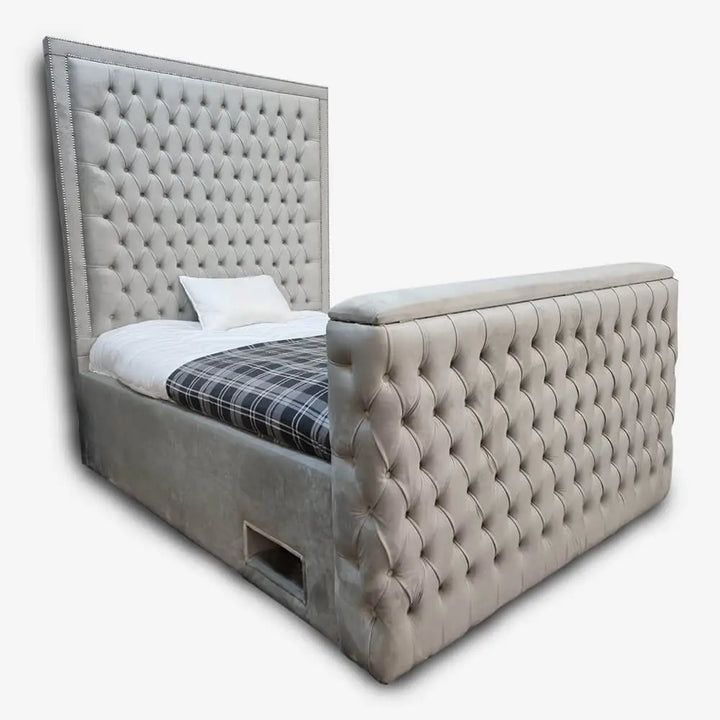 The Titan Upholstered TV Bed Plush Velvet Bed Frame