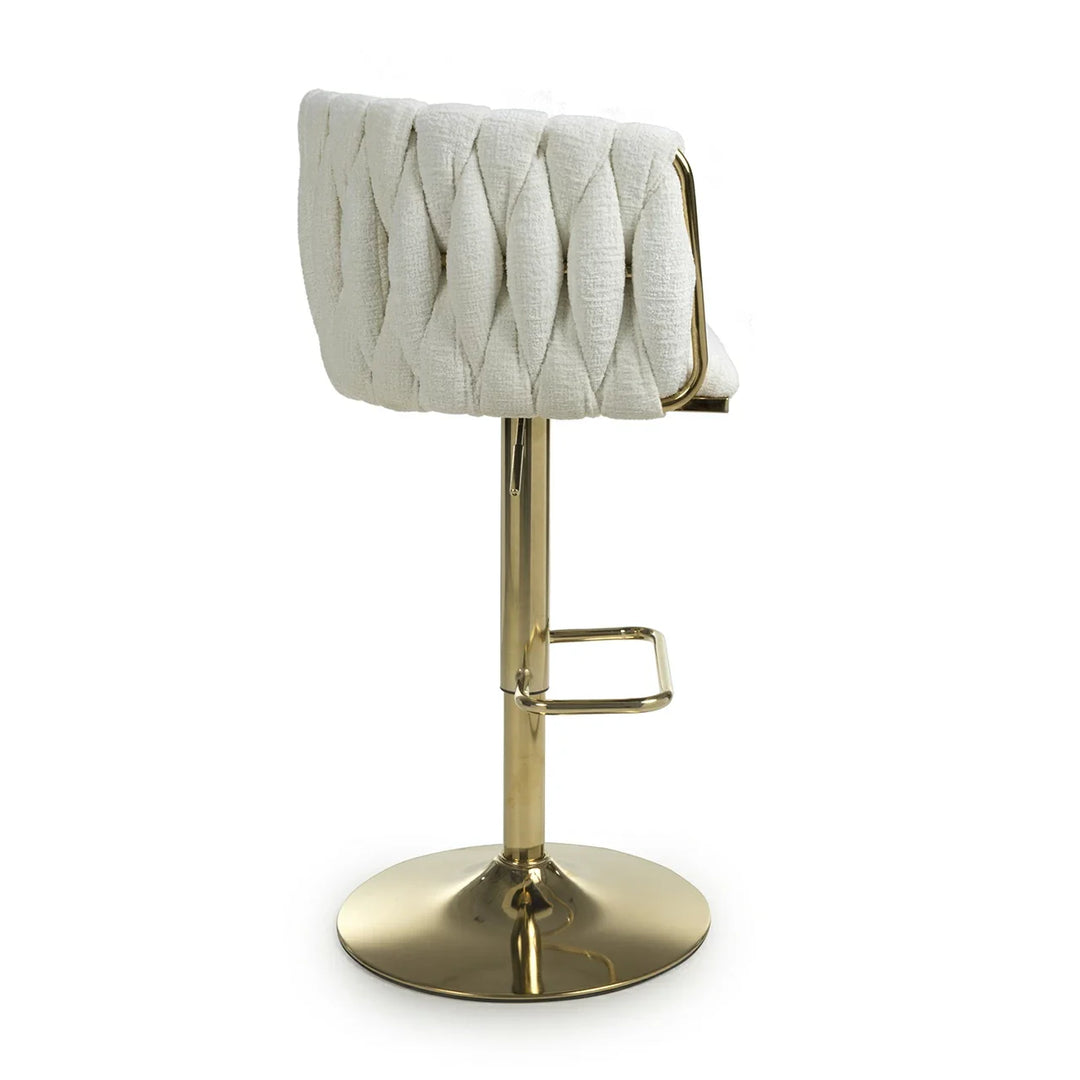 Lorne Luxury Cream & Gold Linen Fabric Bar Stool Adjustable Gold Legs