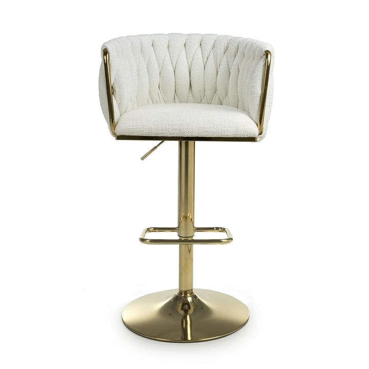 Lorne Luxury Cream & Gold Linen Fabric Bar Stool Adjustable Gold Legs
