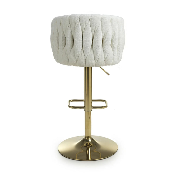 Lorne Luxury Cream & Gold Linen Fabric Bar Stool Adjustable Gold Legs