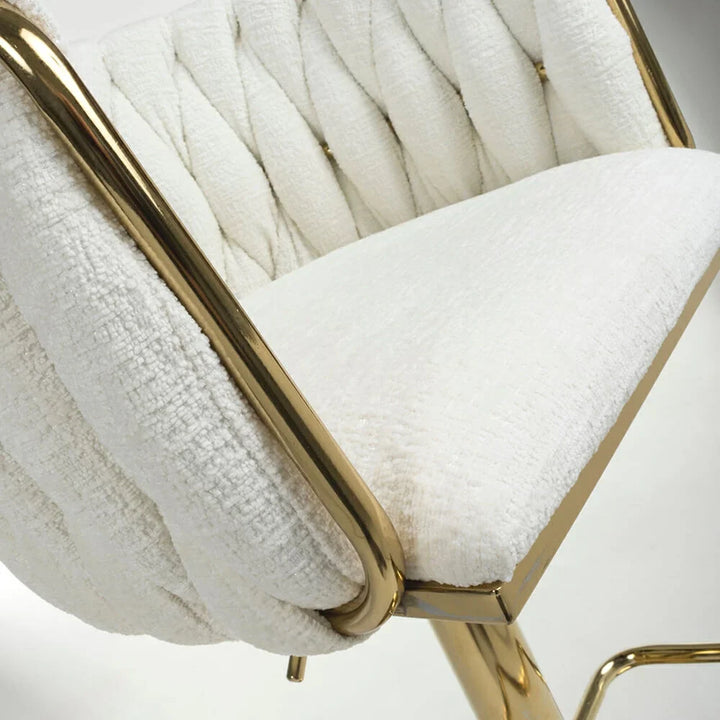 Lorne Luxury Cream & Gold Linen Fabric Bar Stool Adjustable Gold Legs
