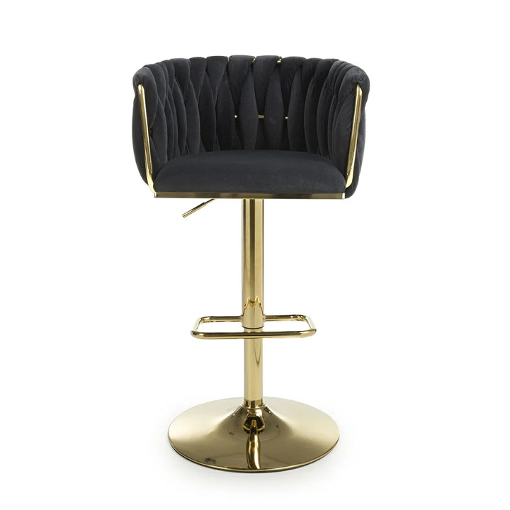 Lorne Luxury Black & Gold Velvet Bar Stool Adjustable Gold Legs