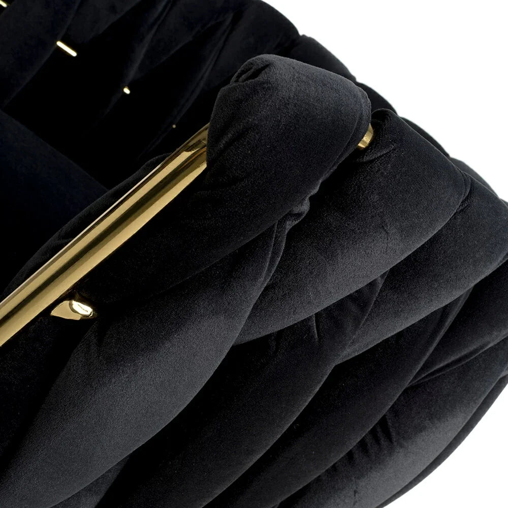 Lorne Luxury Black & Gold Velvet Bar Stool Adjustable Gold Legs