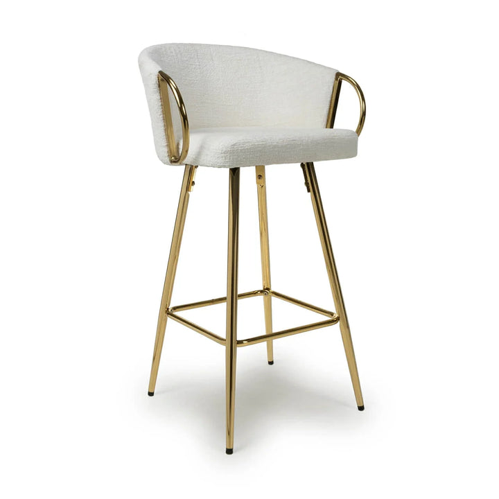 Viscose Luxury Cream & Gold Linen Fabric Bar Stool Gold Legs