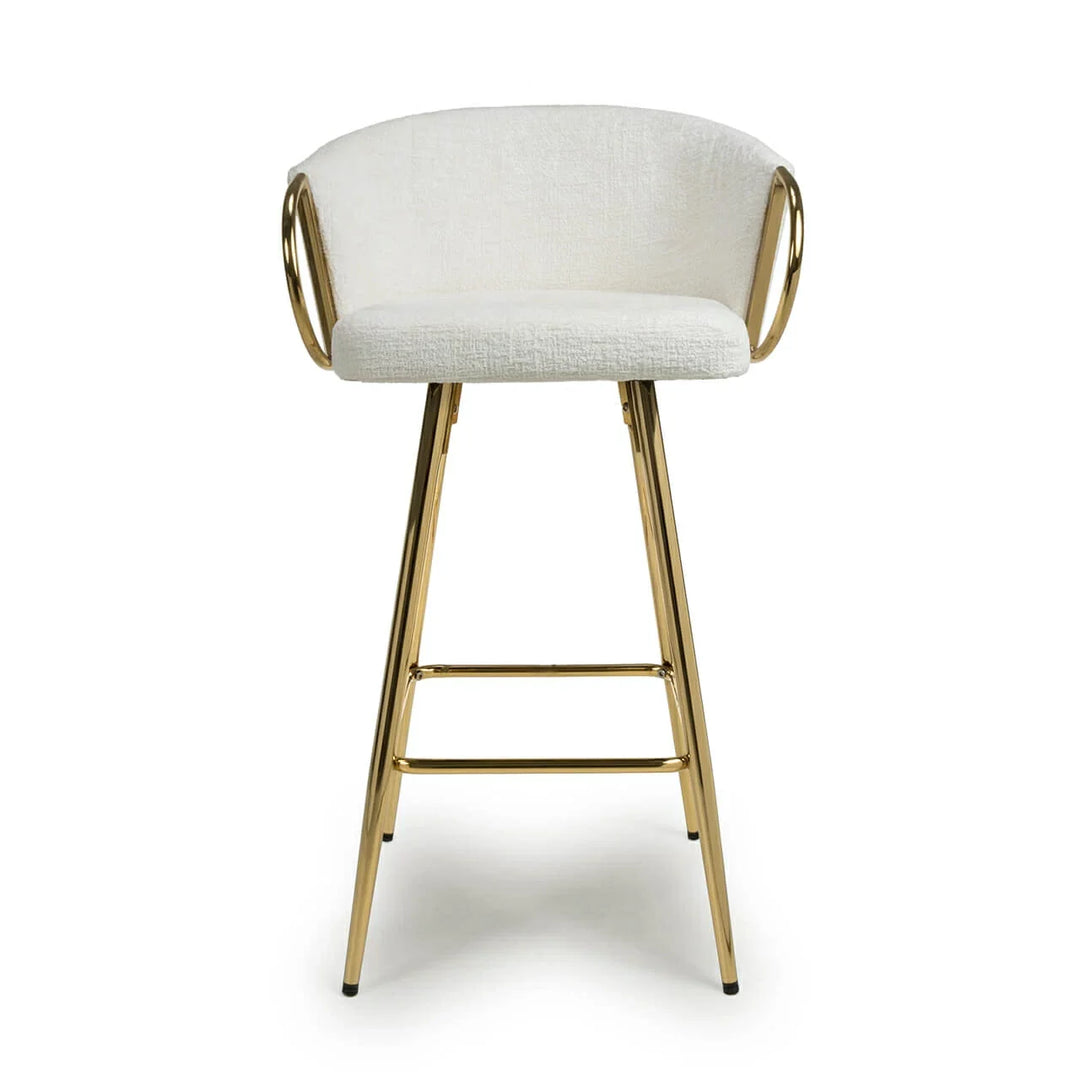 Viscose Luxury Cream & Gold Linen Fabric Bar Stool Gold Legs