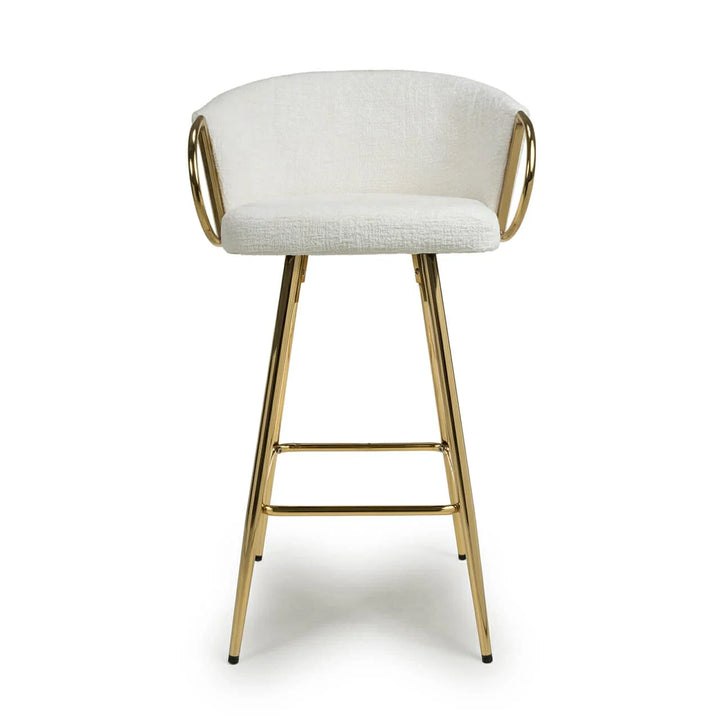 Viscose Luxury Cream & Gold Linen Fabric Bar Stool Gold Legs