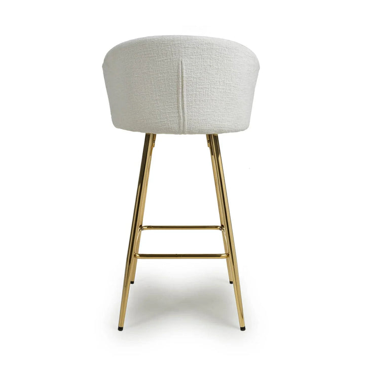 Viscose Luxury Cream & Gold Linen Fabric Bar Stool Gold Legs