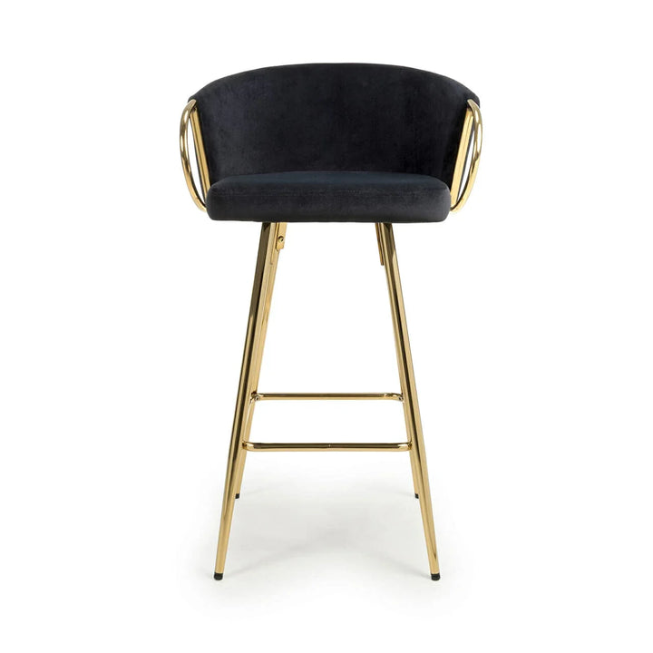 Viscose Luxury Black & Gold Plush Velvet Bar Stool Gold Legs