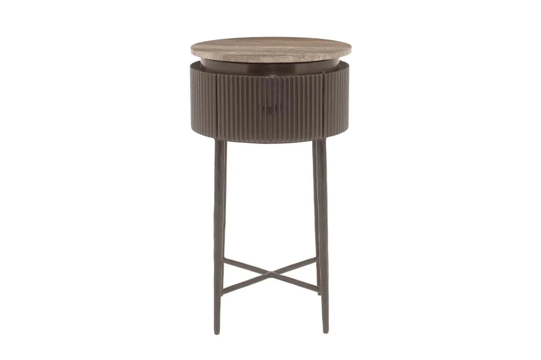 Richmond Interiors Russo Brown Ribbed End Lamp Table With Drawer