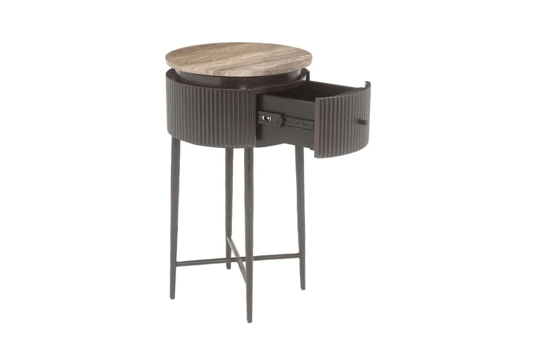 Richmond Interiors Russo Brown Ribbed End Lamp Table With Drawer