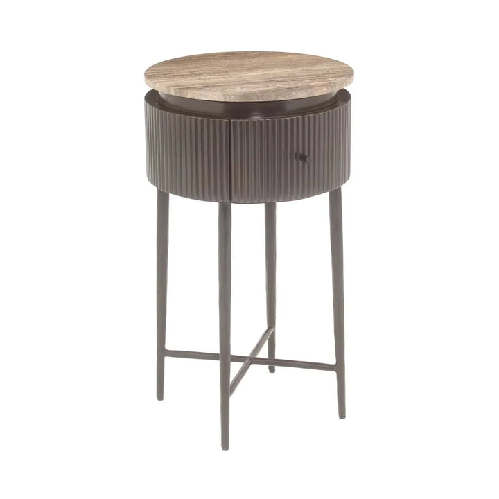Richmond Interiors Russo Brown Ribbed End Lamp Table With Drawer