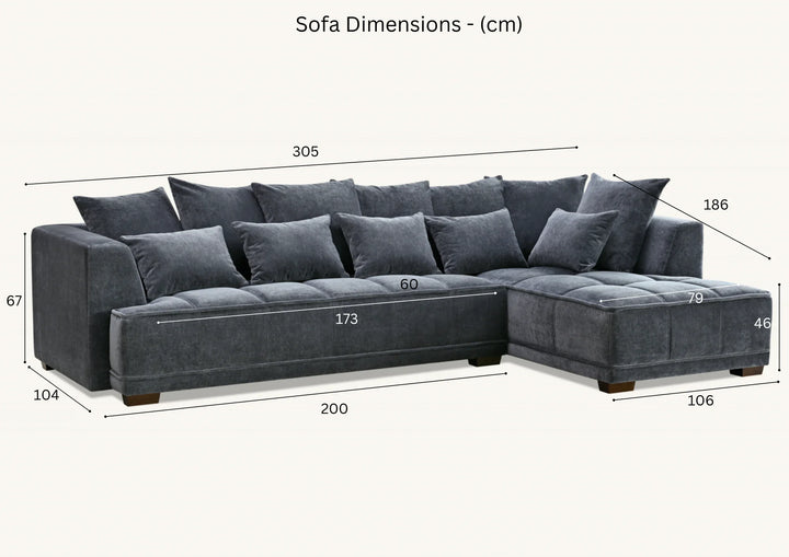 The Gramercy Steel Grey Boucle Right Hand Corner Premium Sofa Steel Boucle Fabric