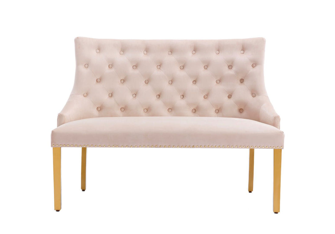 Majestic Lion Knocker Quilted High Back Mink Gold Plush Velvet 130cm Dining Bench