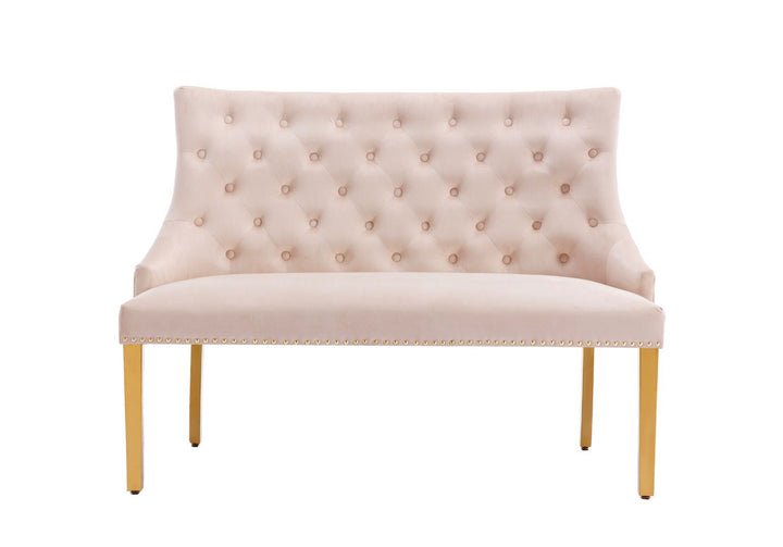 Majestic Lion Knocker Quilted High Back Mink Gold Plush Velvet 130cm Dining Bench