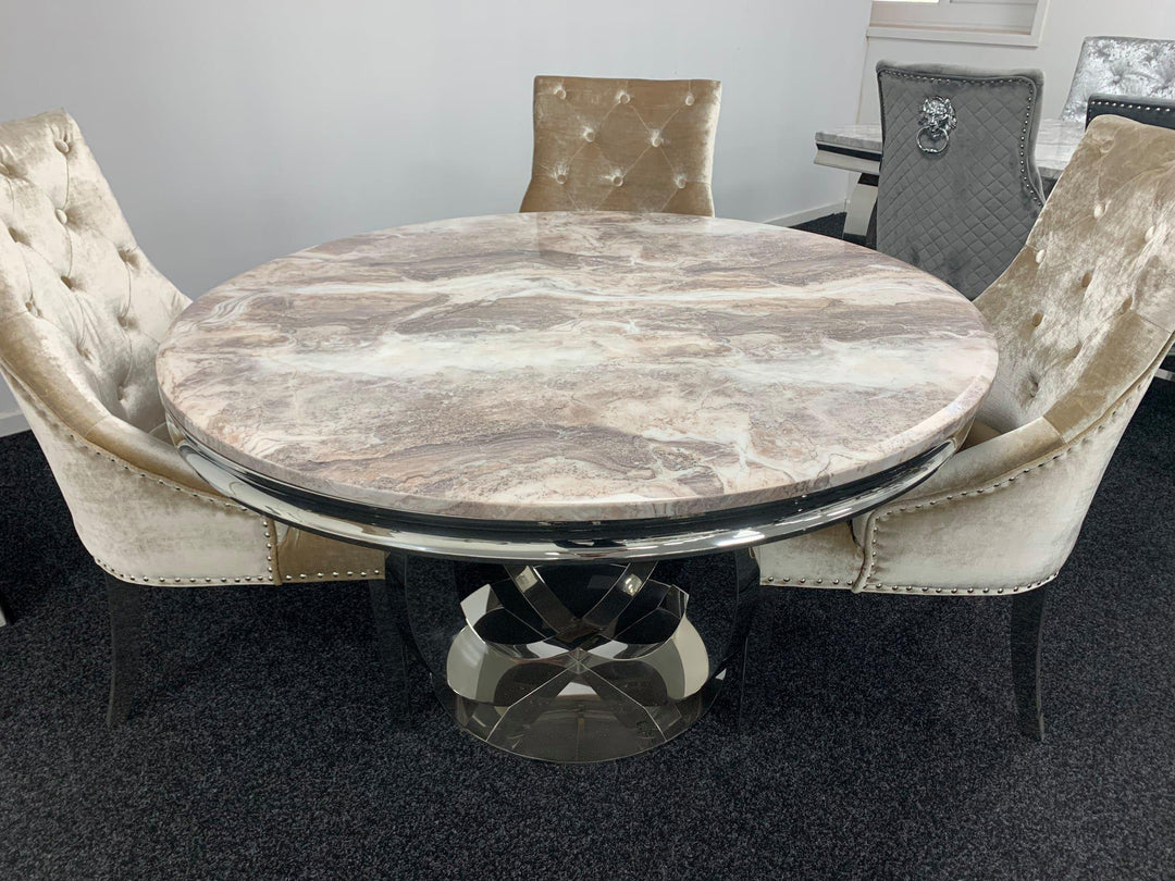Chelsea 130cm Marble & Chrome Round Dining Table - 4 Colours-Esme Furnishings