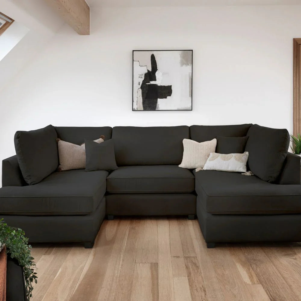 Carnaby Sofa Black Velvet U Shape Corner Sofa