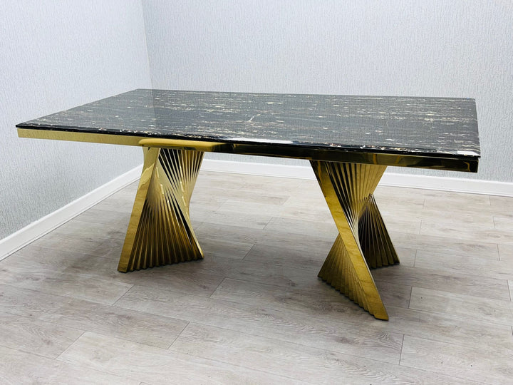 Ravello 180cm Gold Dining Table With Florence High Back Velvet Gold Chairs