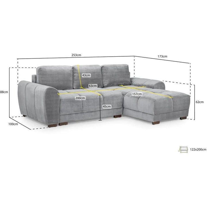 Zara Cream Plush Velvet Universal Corner Sofabed with Storage