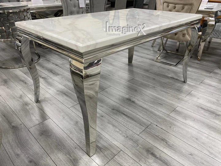 Louis Marble & Chrome Dining Table With Valente Lion Knocker Velvet Chairs-Esme Furnishings
