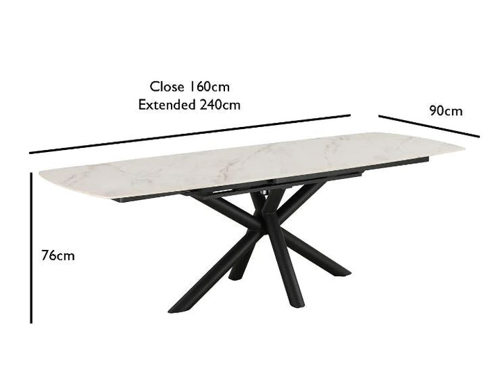 Nova 160-240cm White/Gold Swivel Ceramic Marble Extending Dining Table