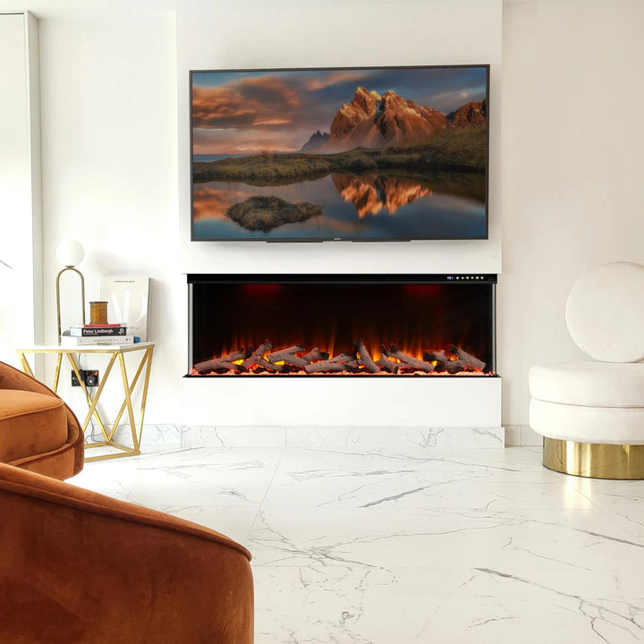 Maison 50 Inch 2025 Panoramic Smart Alexa Media Wall Fire 3 Sided Glass LED WiFi Electric UHD Fireplace