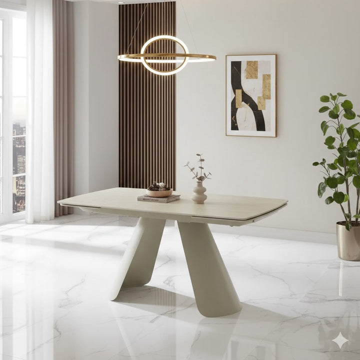 Carletti 160-240cm Italian Cream & Beige Travertine Ceramic Marble Side Extending Dining Table
