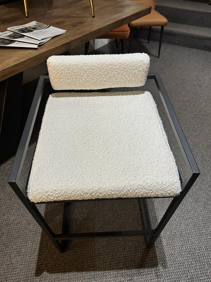 Regent Ivory White Boucle Premium Fabric Bar Stool