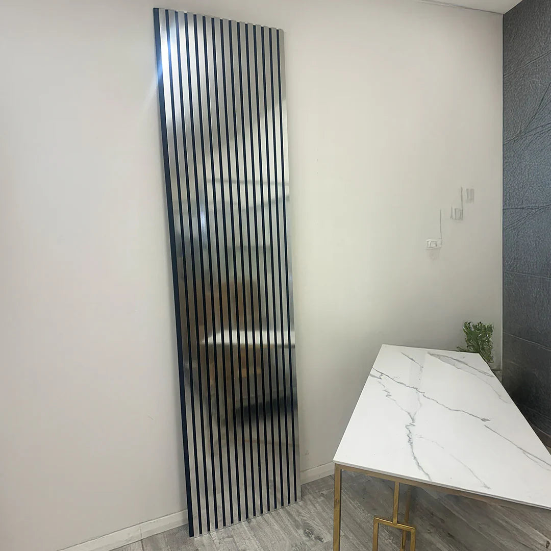 Acoustic Slatted Wall Panels Chrome Metallic Pack Of x4 240 x 60cm