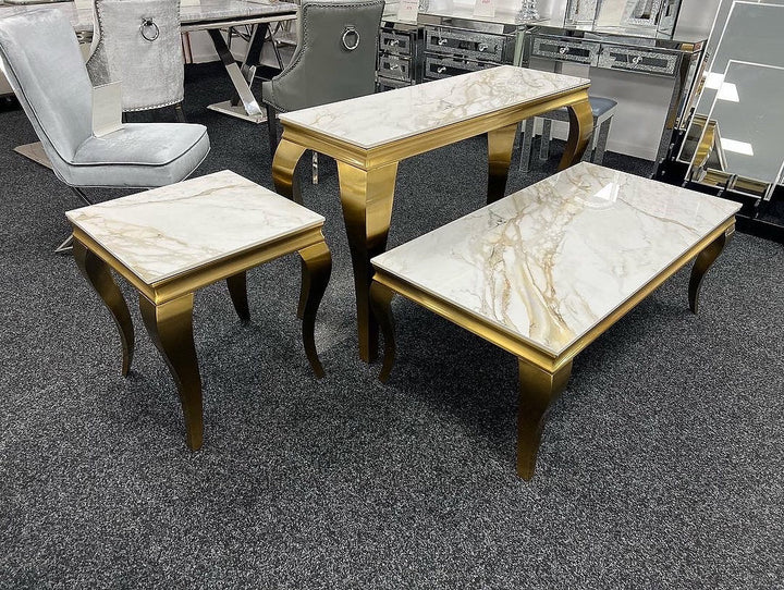 Louis Gold Ceramic Marble Lamp Side Table