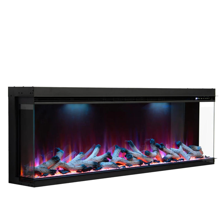 Maison 50 Inch 2025 Panoramic Smart Alexa Media Wall Fire 3 Sided Glass LED WiFi Electric UHD Fireplace