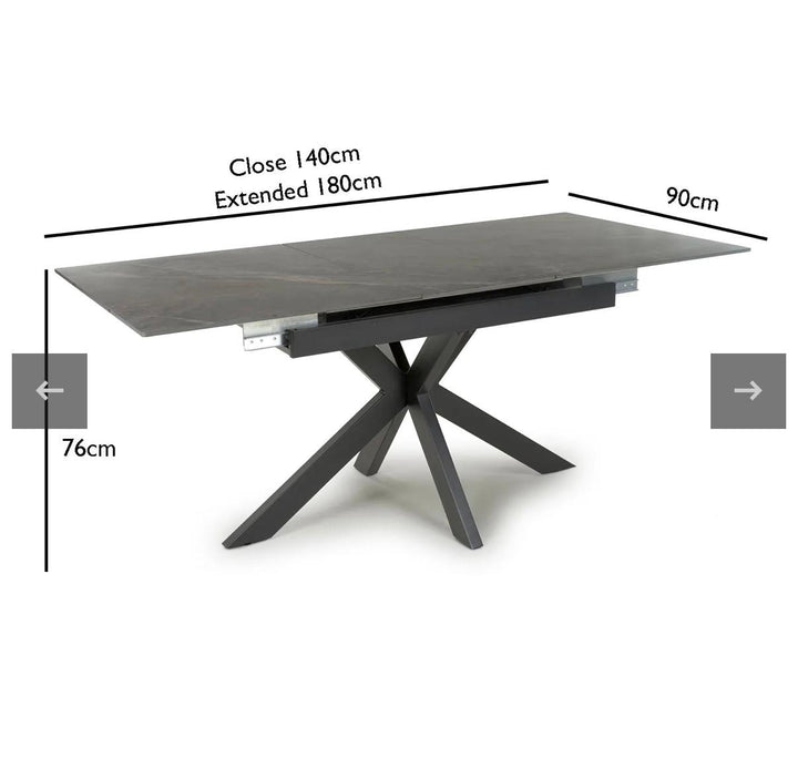 Nova 140-180cm Grey Ceramic Marble Centre Extending Dining Table