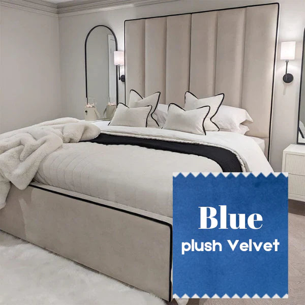 The Wenger Panel Upholstered Plush Velvet Black Piping Bed Frame