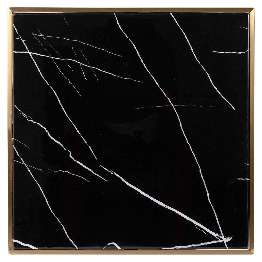 Richmond Interiors Zenza Black Carrara Marble & Gold Square Bar Table | 50.0 cm