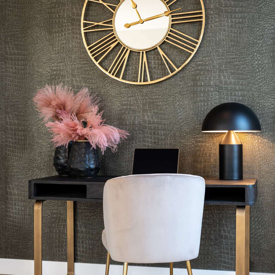 Richmond Interiors Blackbone Brass Black Rustic Oak Wood Desk