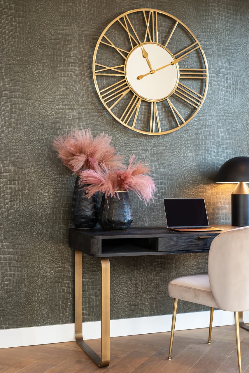 Richmond Interiors Blackbone Brass Black Rustic Oak Wood Desk