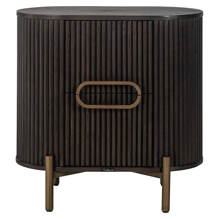 Richmond Interiors Luxor Dark Brown Ribbed Oak Wood & Gold Wood Bedside Table | 1 Door