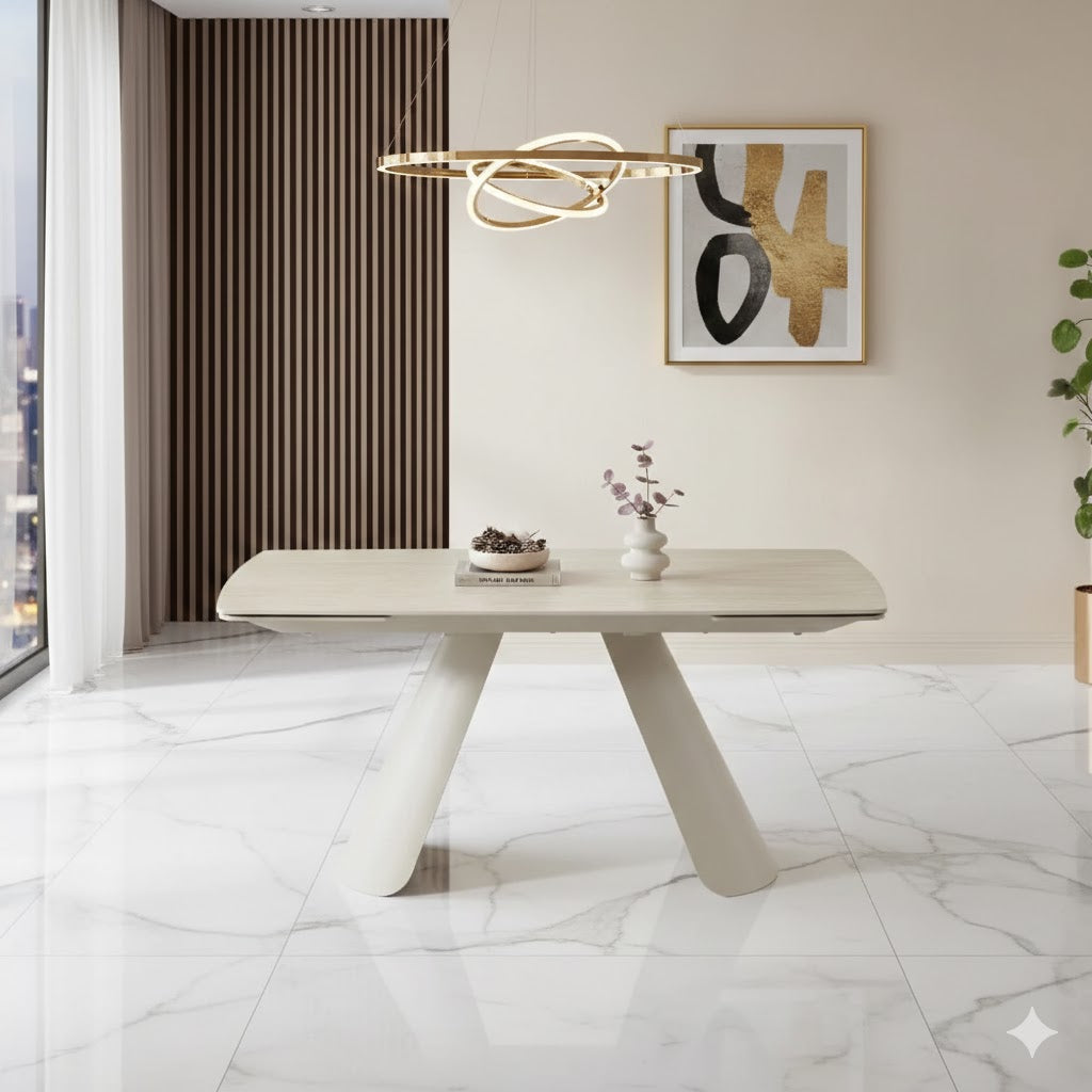 Carletti 180-280cm Italian Cream & Beige Travertine Ceramic Marble Side Extending Dining Table