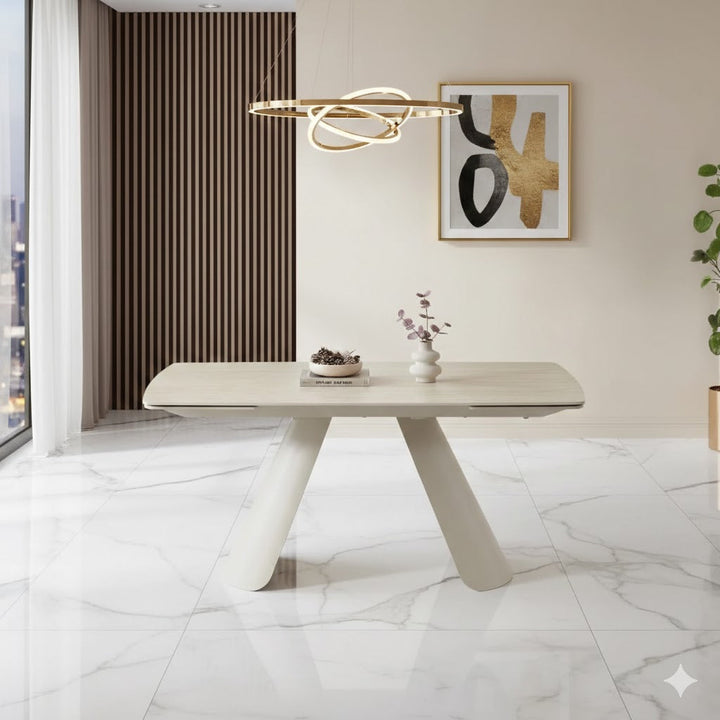 Carletti 180-280cm Italian Cream & Beige Travertine Ceramic Marble Side Extending Dining Table