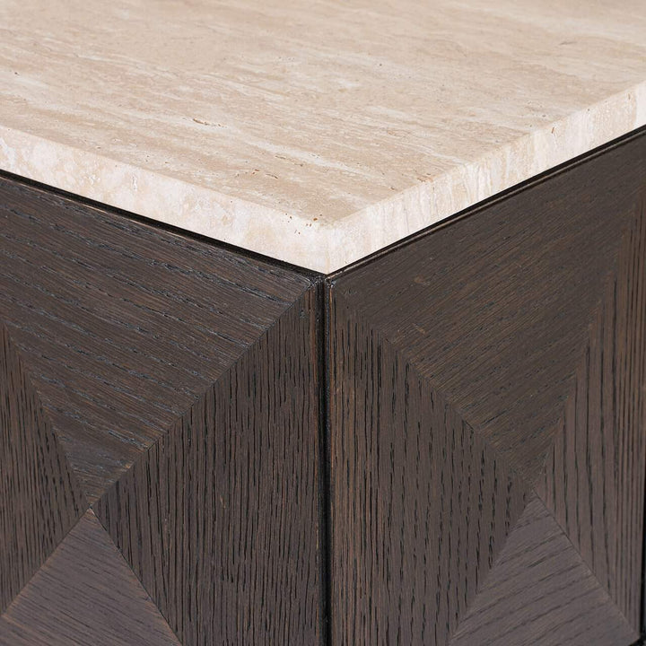 Richmond Interiors Claremont Brown Oak Wood & Stone Column Side Table